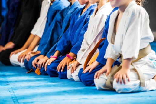 children in a row for karate training